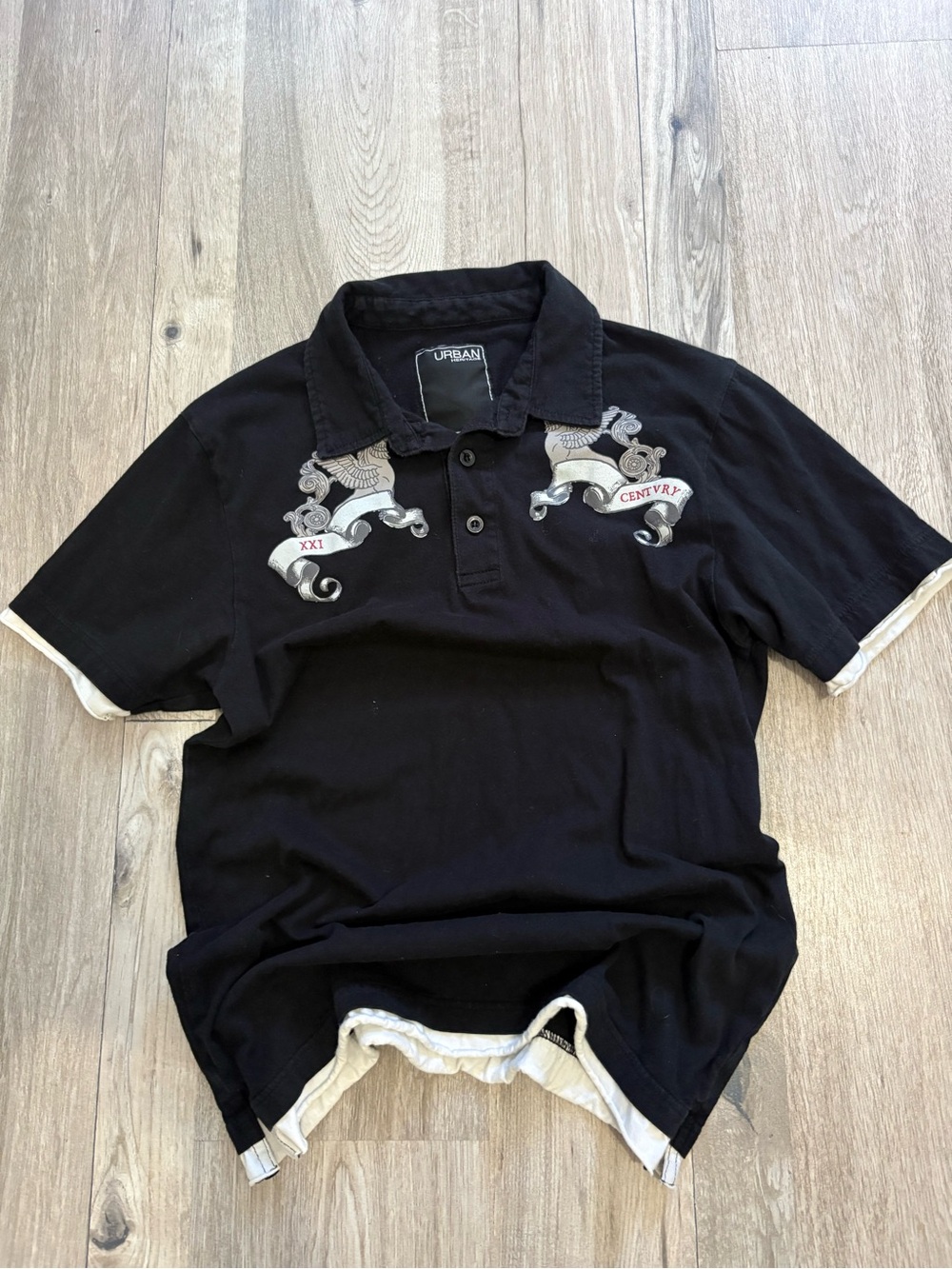 Urban Heritage XXI Century Black Polo Shirt Small Y2K Occult Goth